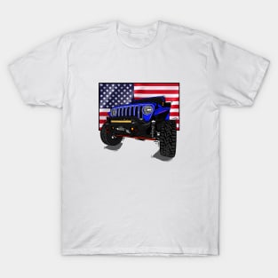 Jeep with American Flag - Blue Essential T-Shirt